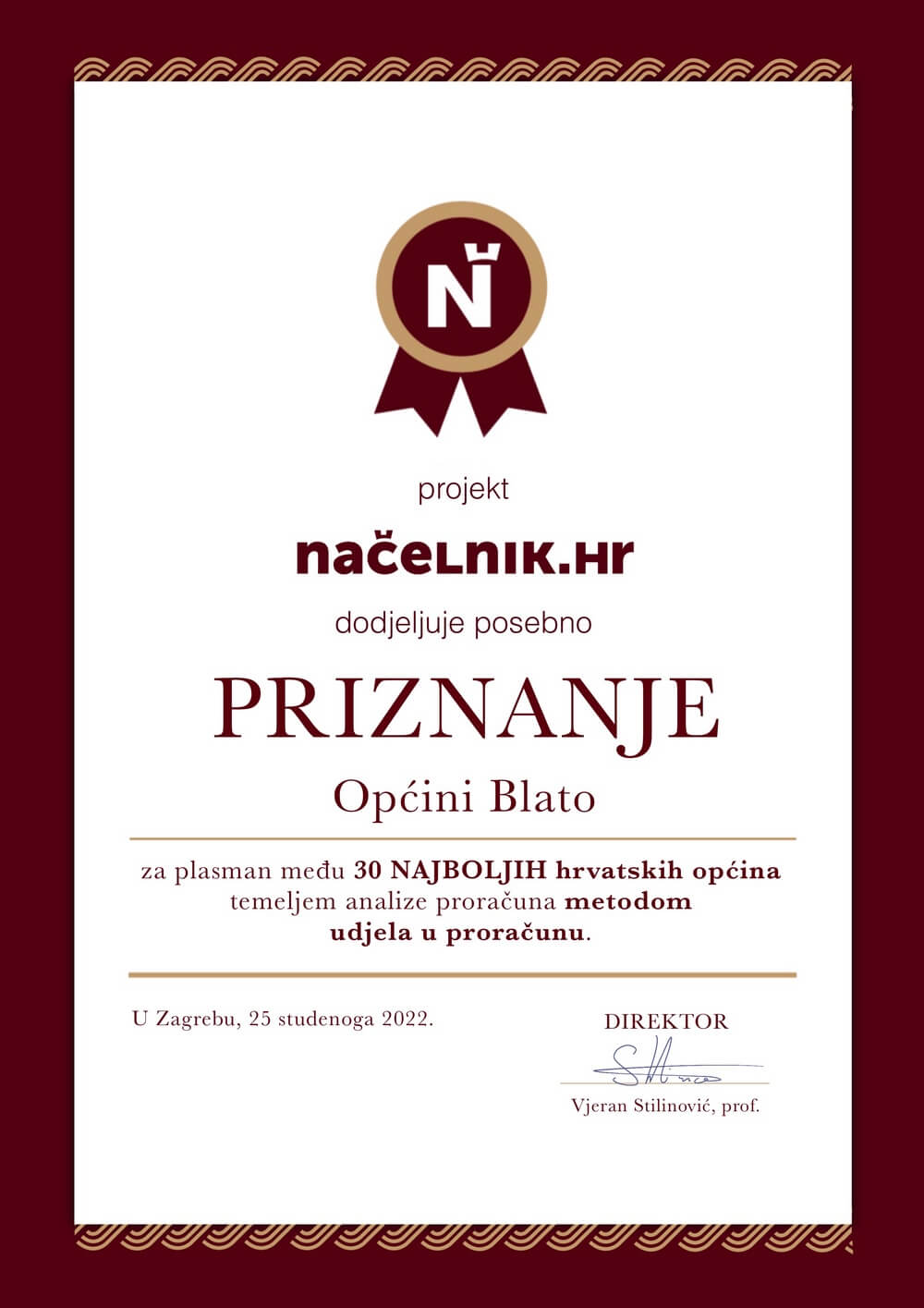 Priznanje Nacelnik Hr 1